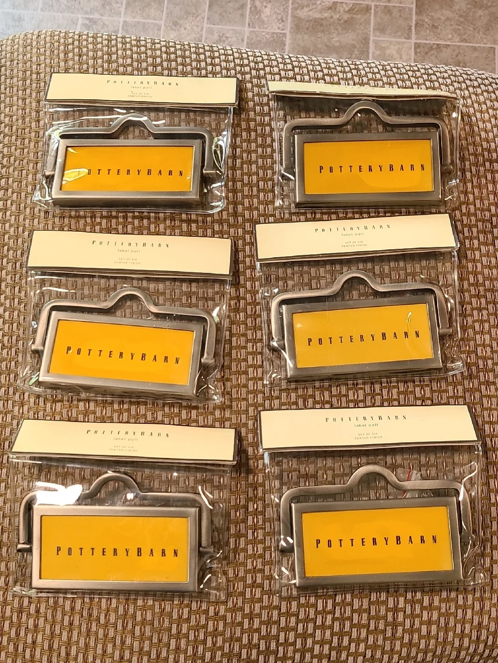 Pottery Barn Pewter Label Pulls Set of Six Drawer Handle Baskets Organization